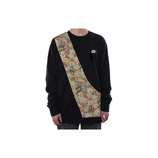 Custom Nike Sweatshirt Teddy Bear Pattern Black
