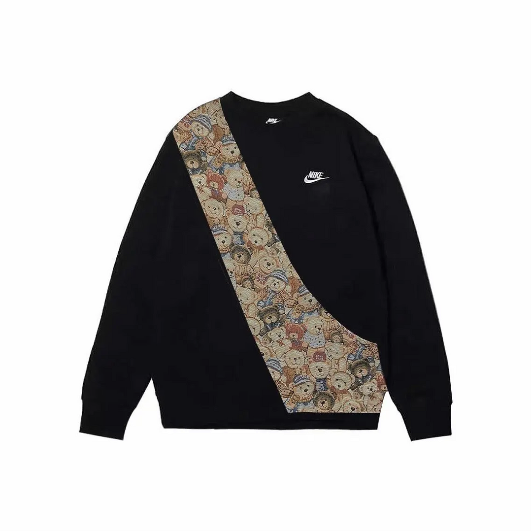 Custom Nike Sweatshirt Teddy Bear Pattern Black
