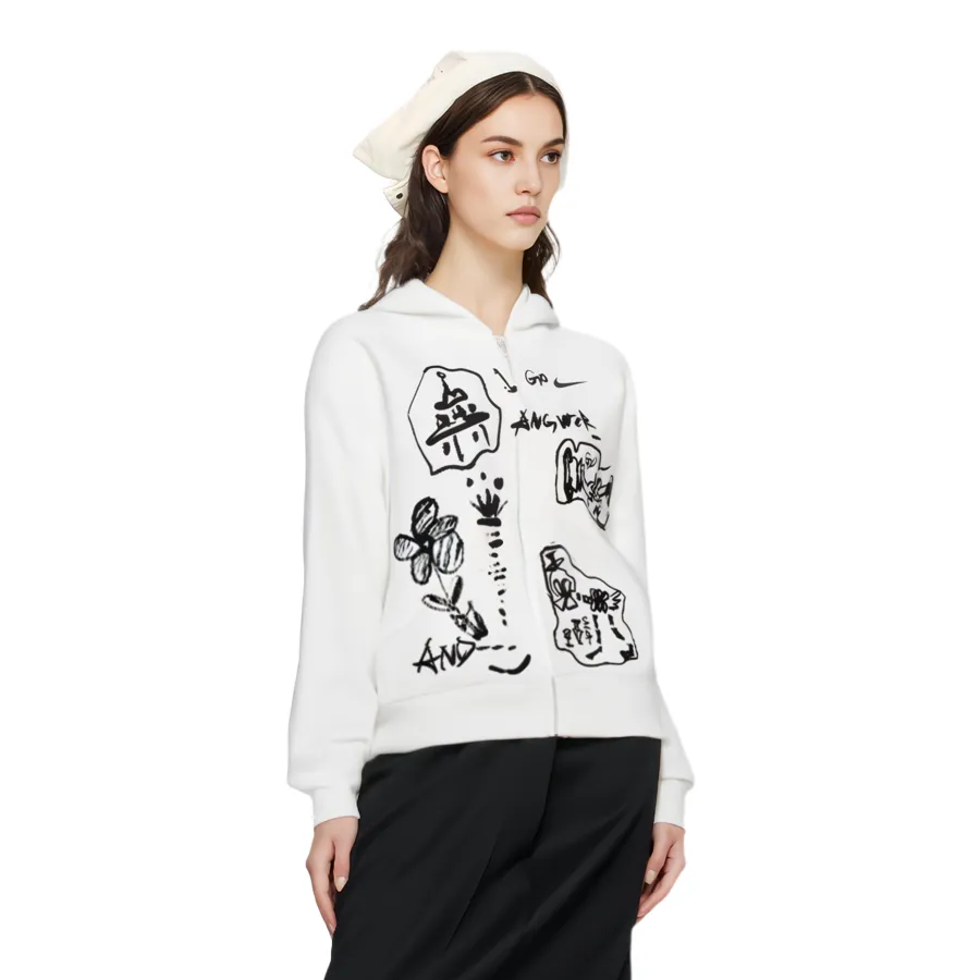 Custom Nike Sweatshirt White With Sketchy Black Patterns