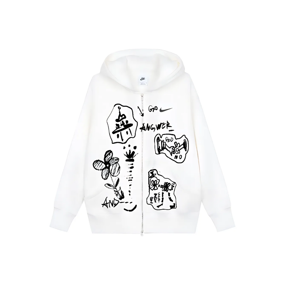 Custom Nike Sweatshirt White With Sketchy Black Patterns