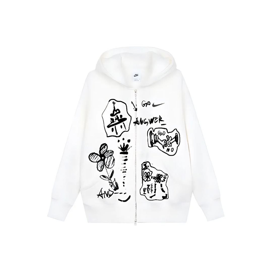 Custom Nike Sweatshirt White With Sketchy Black Patterns