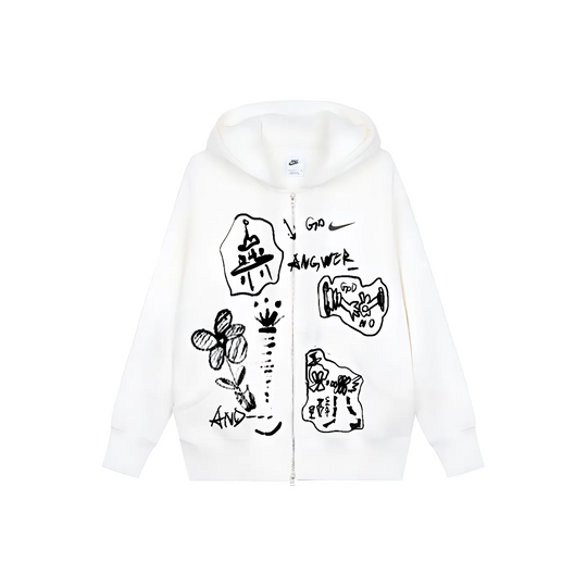 Custom Nike Sweatshirt White With Sketchy Black Patterns