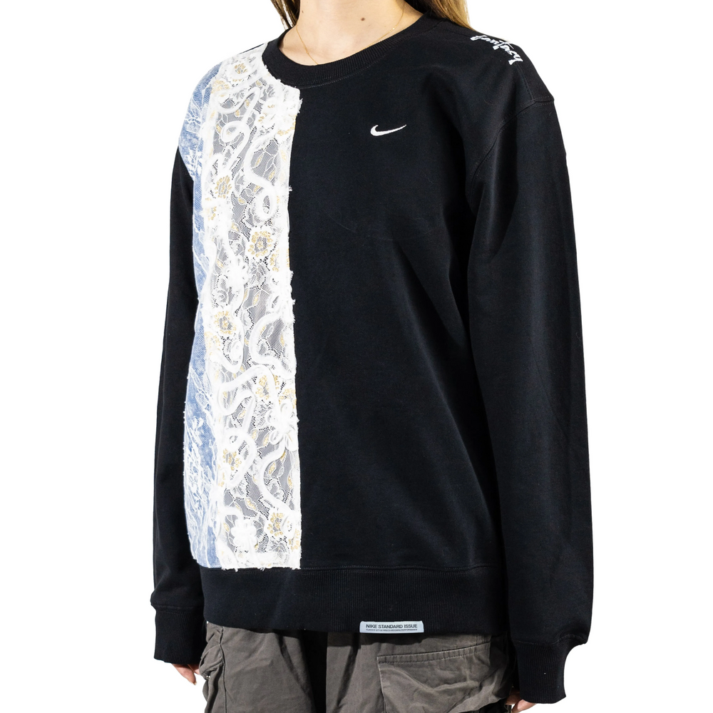 Custom Nike Sweatshirt With Floral Lace Panel Black