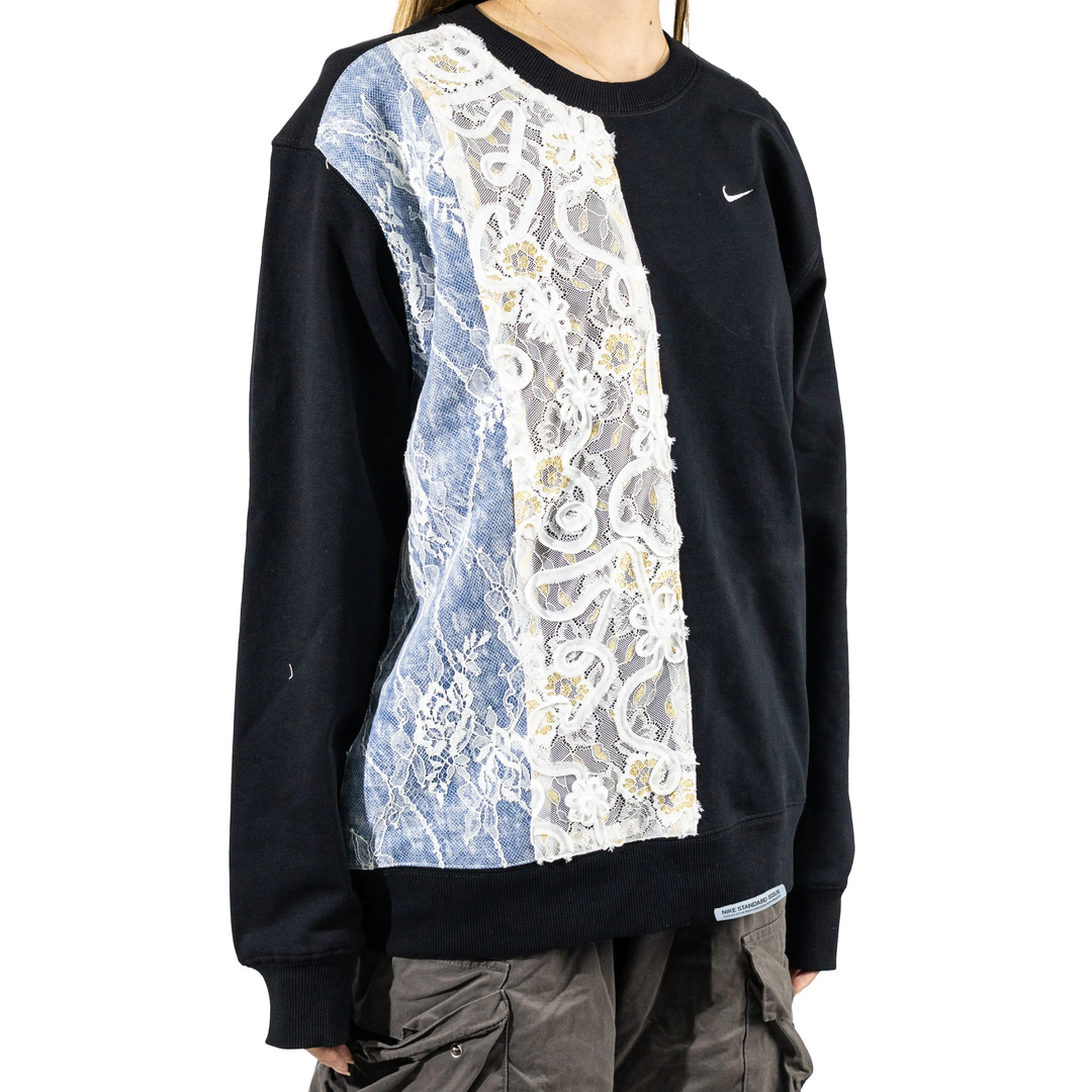 Custom Nike Sweatshirt With Floral Lace Panel Black