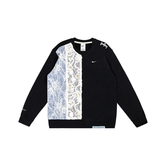 Custom Nike Sweatshirt With Floral Lace Panel Black