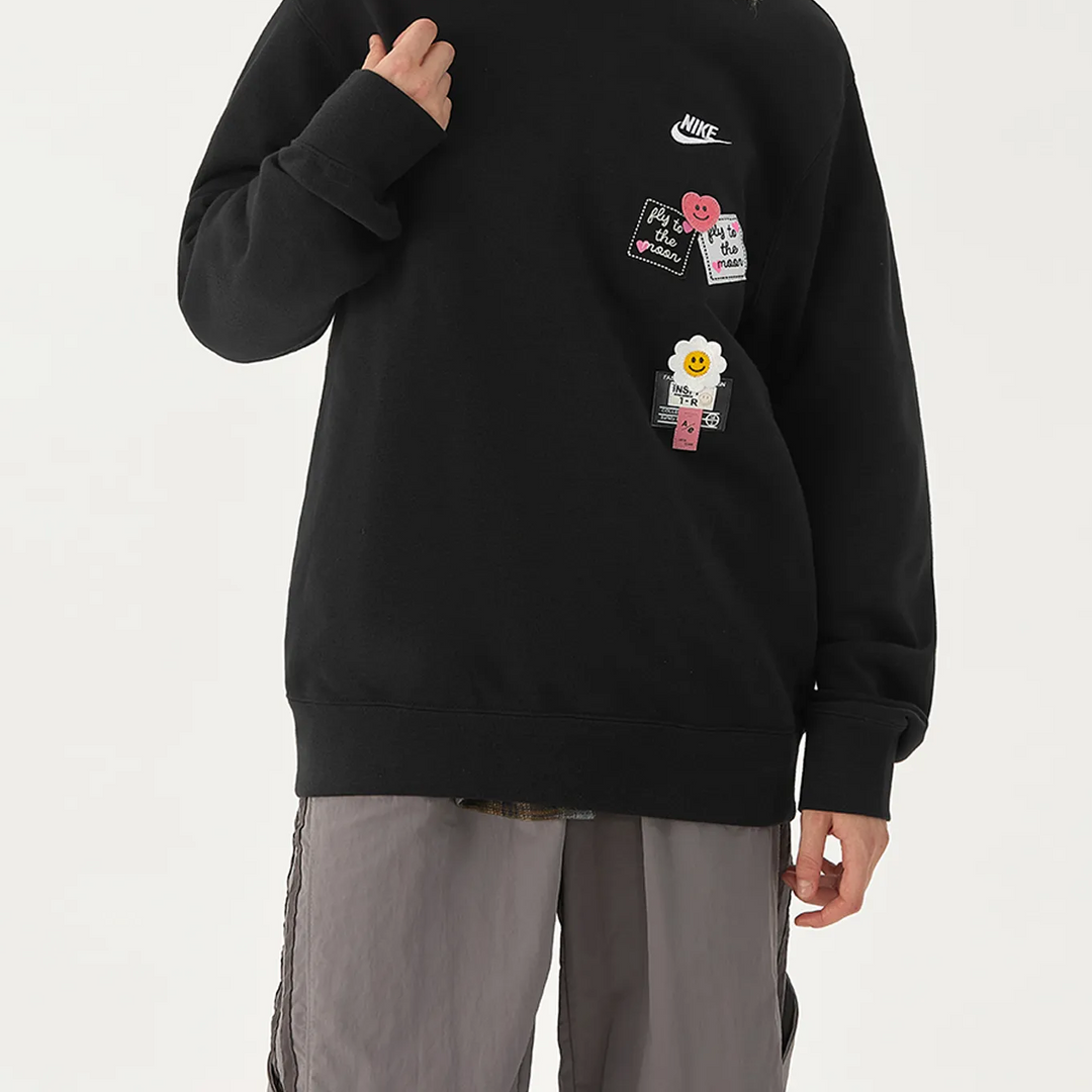 Custom Nike Sweatshirt With Hearty Quotes And Floral Patches