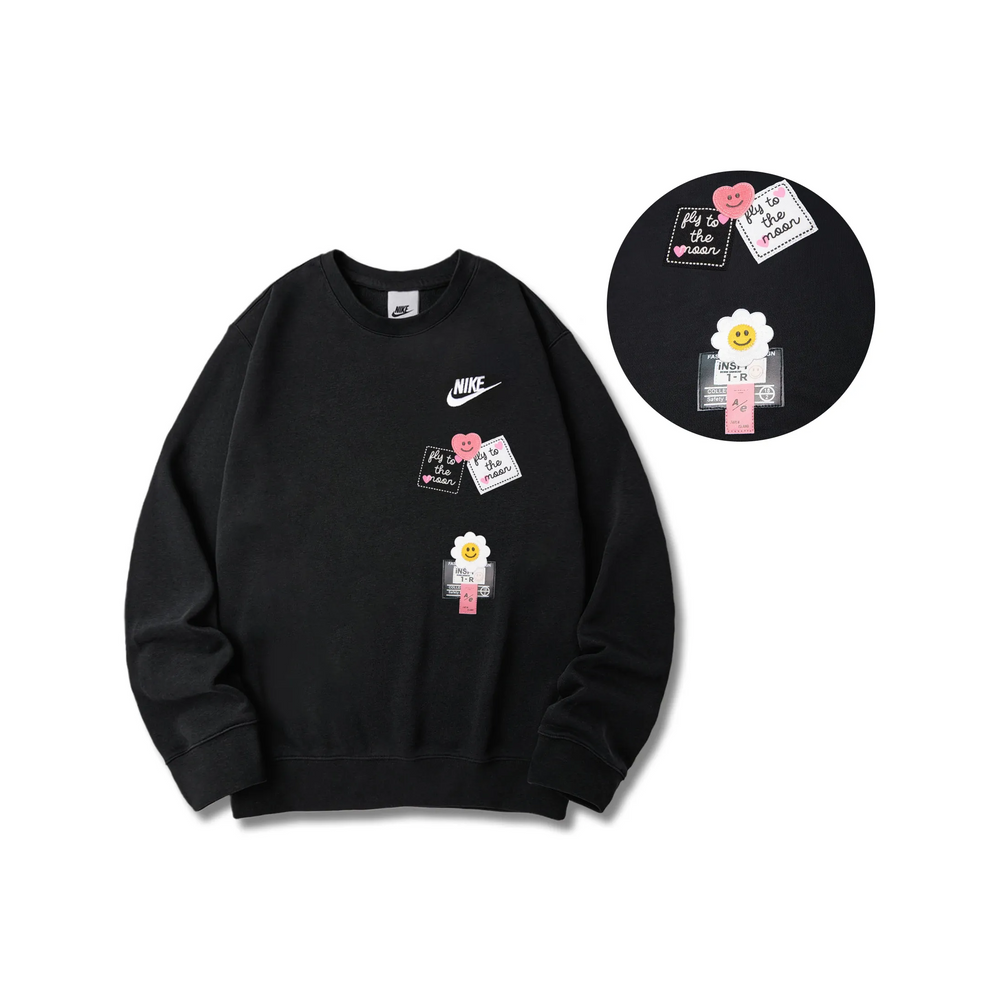 Custom Nike Sweatshirt With Hearty Quotes And Floral Patches