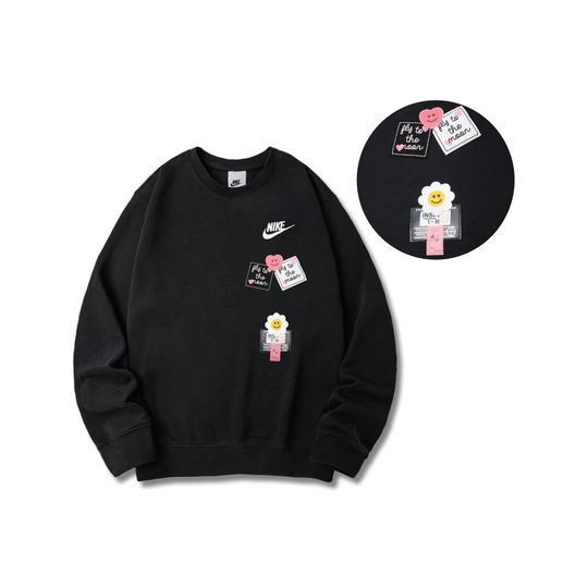 Custom Nike Sweatshirt With Hearty Quotes And Floral Patches