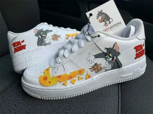 Custom Air Force 1 Grey Brown Tom&Jerry Yellow Cheese Swoosh