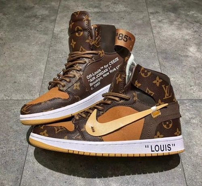 Custom Air Jordan 1 Chocolate Khaki LV Logo