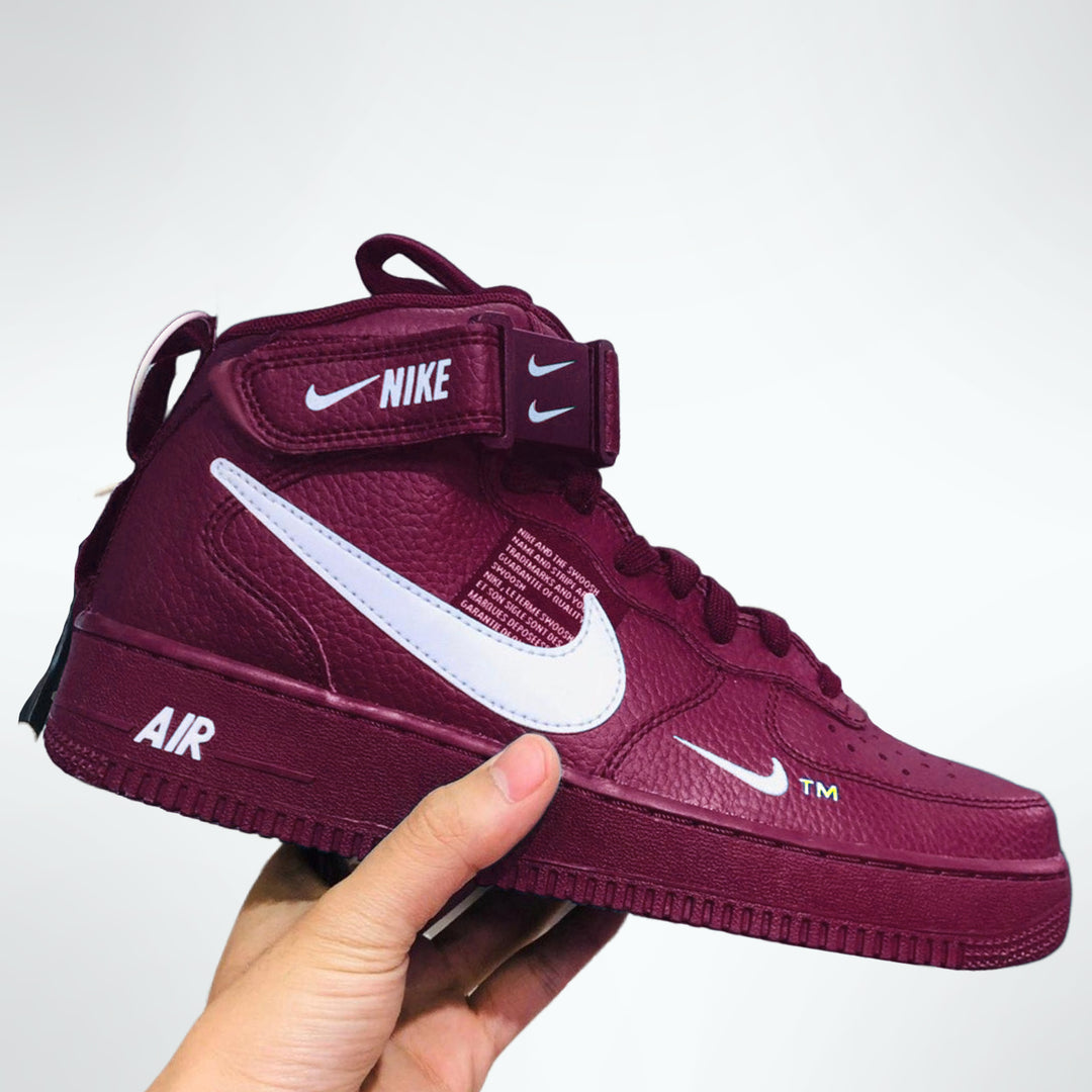 Custom Air Force 1 Dark Red White Fonts Mid