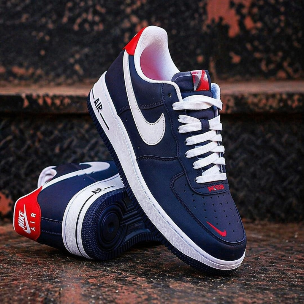 Custom Hand Painted Navy Red Air Force 1 Sneakers