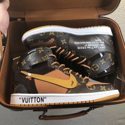 Custom Air Jordan 1 Chocolate Khaki LV Logo