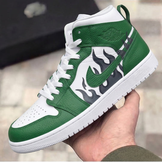 Custom Air Jordan 1 Green Black Flame