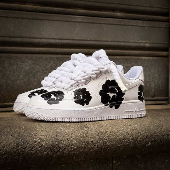 Custom Hand Painted Black Floral Air Force 1 Sneakers