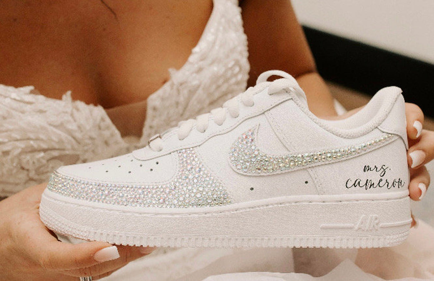 CUSTOM AIR FORCE 1 RHINESTONE CUSTOM NAME WEDDING SHOES