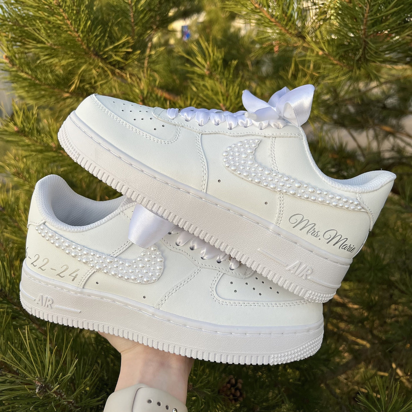 CUSTOM AIR FORCE 1 PEARL RIBBON WEDDING SHOES