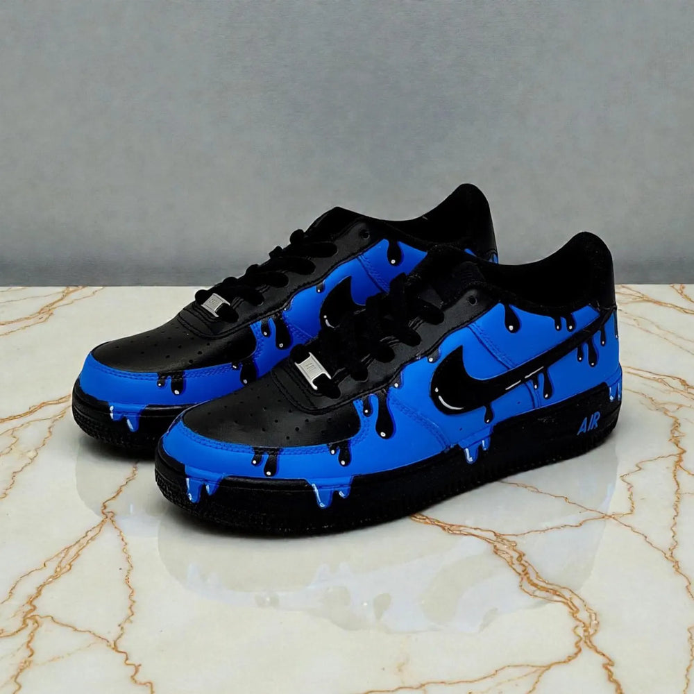 Blue Black Drip Custom Air Force 1 Sneakers