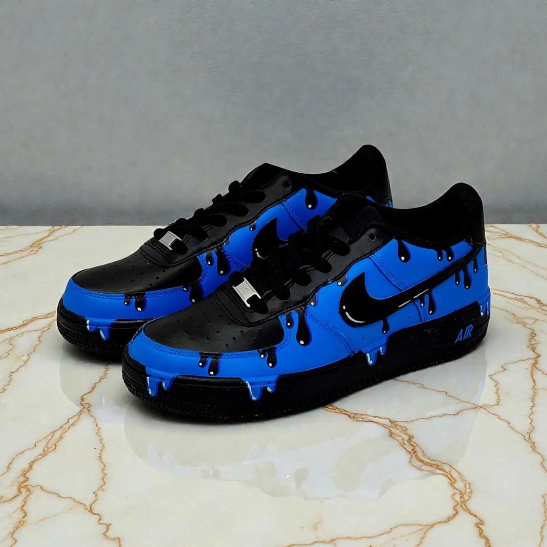 Blue Black Drip Custom Air Force 1 Sneakers