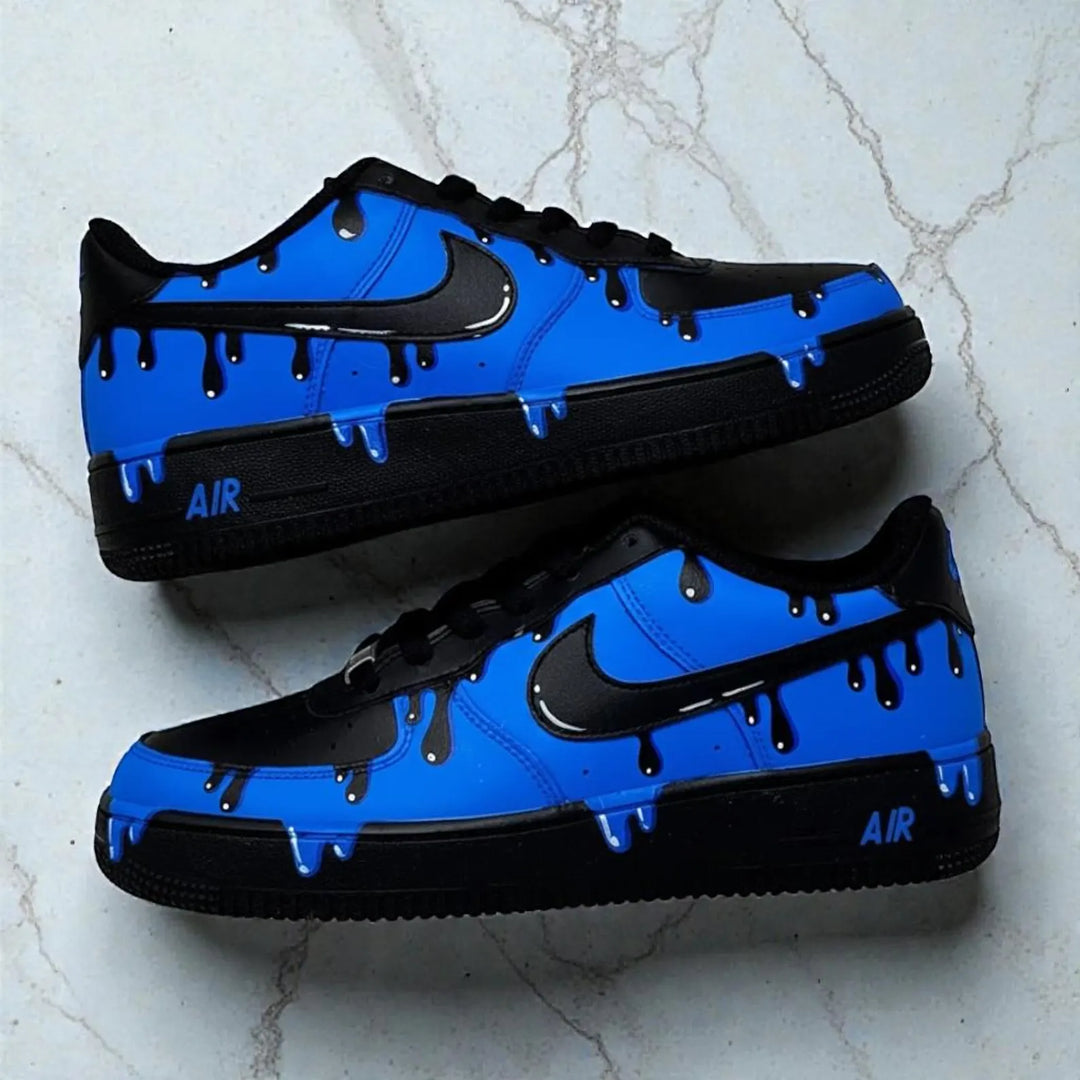 Blue Black Drip Custom Air Force 1 Sneakers