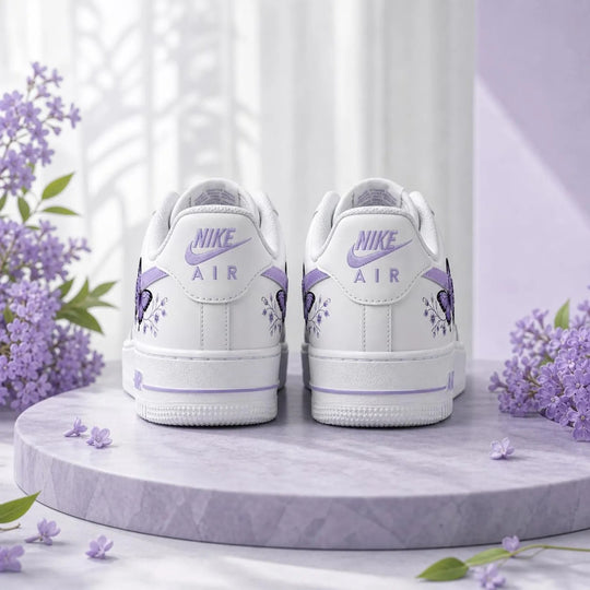 Hand Painted Purple Butterfly Flower Custom Air Force 1 Sneakers