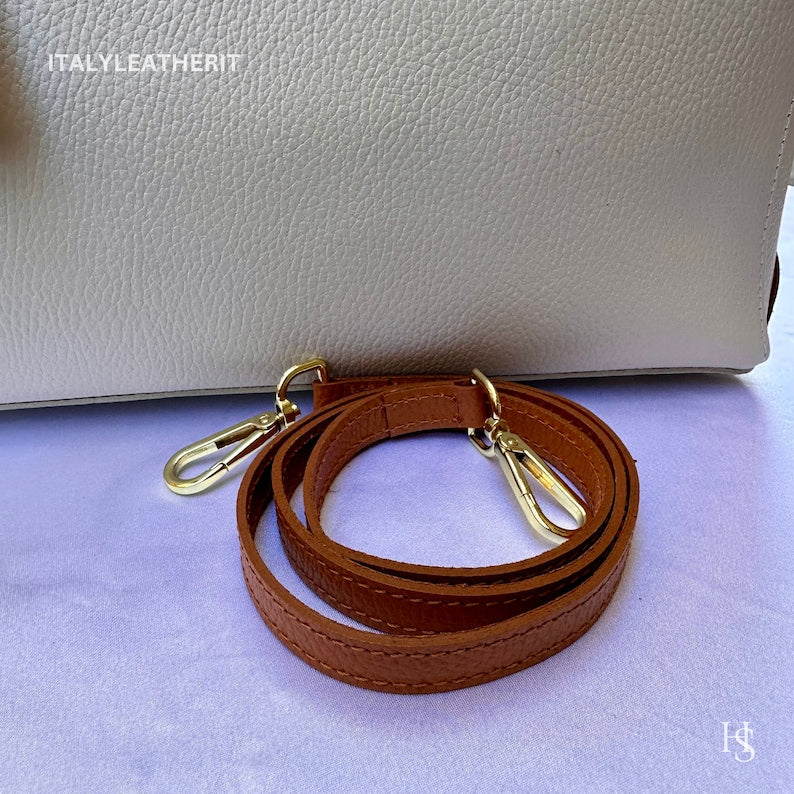 White & Tan Italian Genuine Leather Top Handle Tote Crossbody Bag with Gold Hardware Daily Commute Women's Handbag Perfect Match Custom Air Force 1 Custom Sneakers
