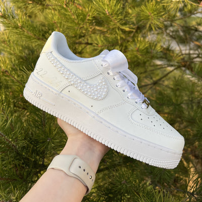 CUSTOM AIR FORCE 1 PEARL RIBBON WEDDING SHOES