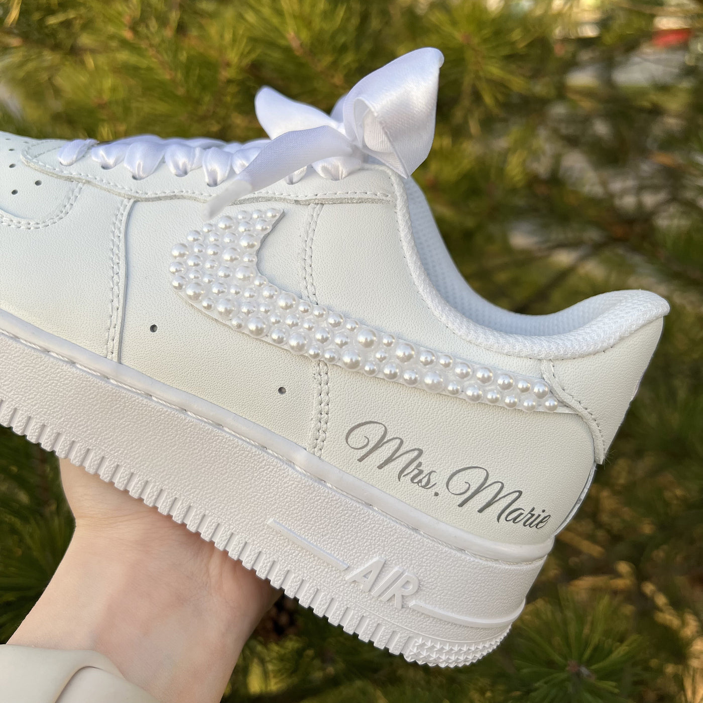 CUSTOM AIR FORCE 1 PEARL RIBBON WEDDING SHOES