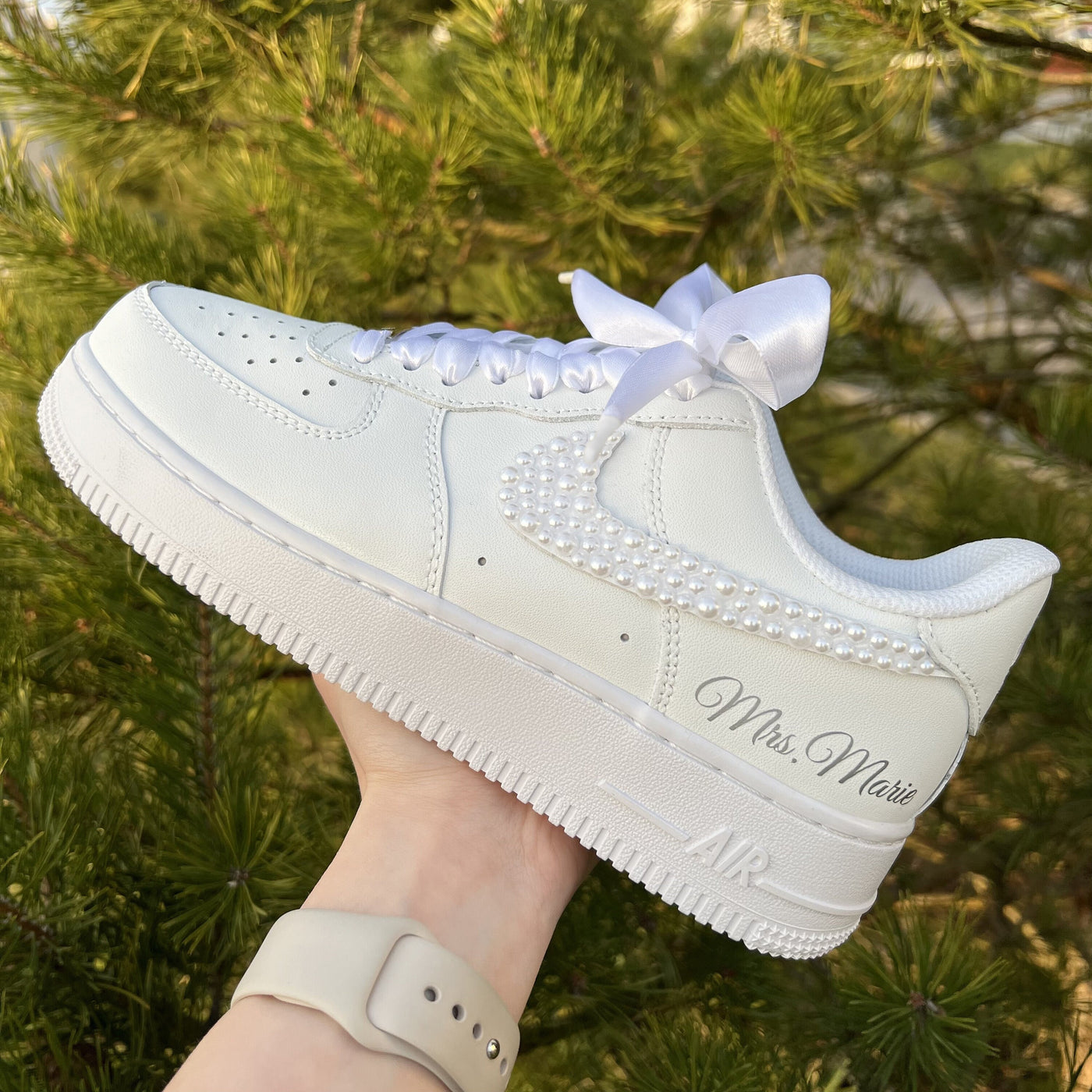 CUSTOM AIR FORCE 1 PEARL RIBBON WEDDING SHOES