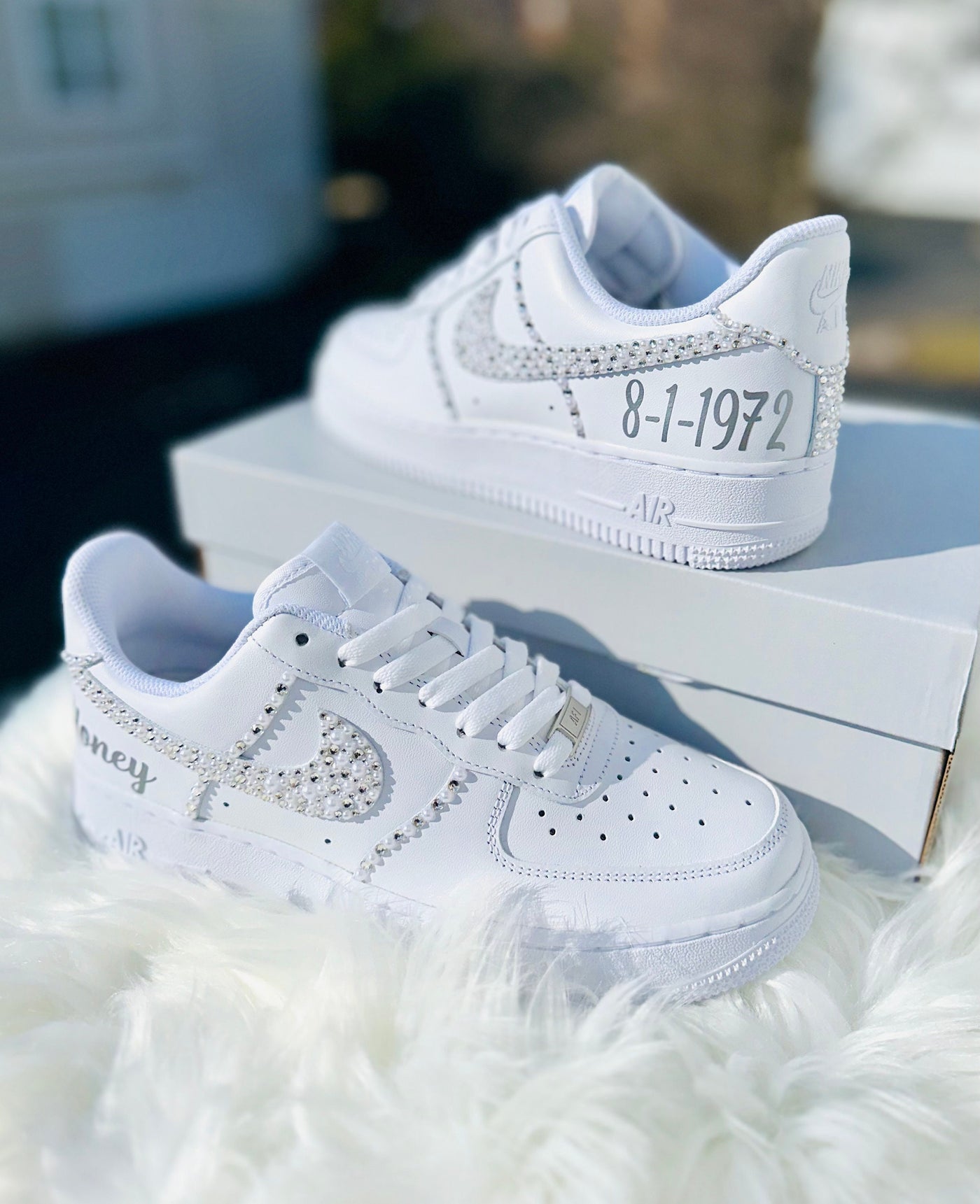 CUSTOM AIR FORCE 1 PEARL DIAMOND WEDDING SHOES