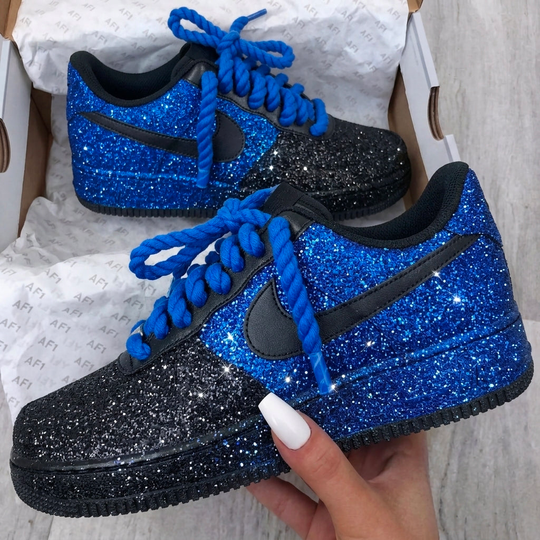 Hand Painted Blue & Black Glitter Custom Air Force 1 Sneakers