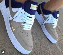 Hand Painted Custom Air Force 1 Beige Navy Sneakers