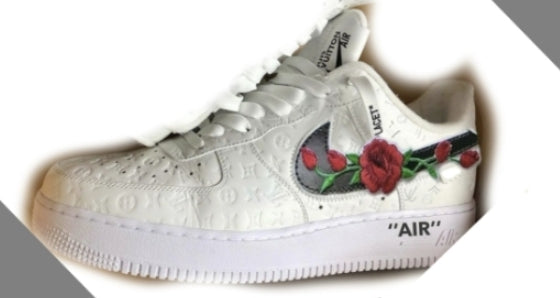 Custom Air Force 1 LV Embossed Design Swoosh With Flower Hand Drawing