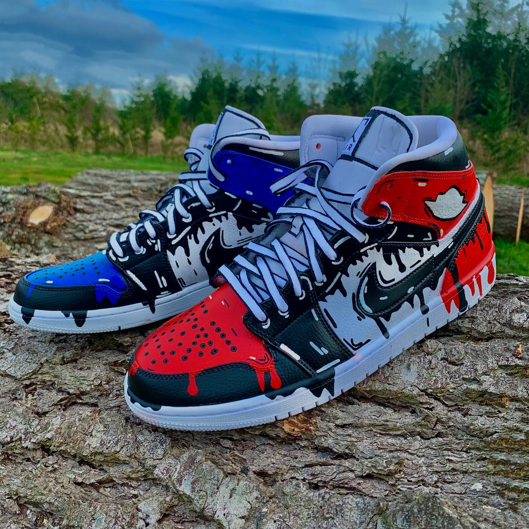 Custom Air Jordan 1 Drip Black Red Blue