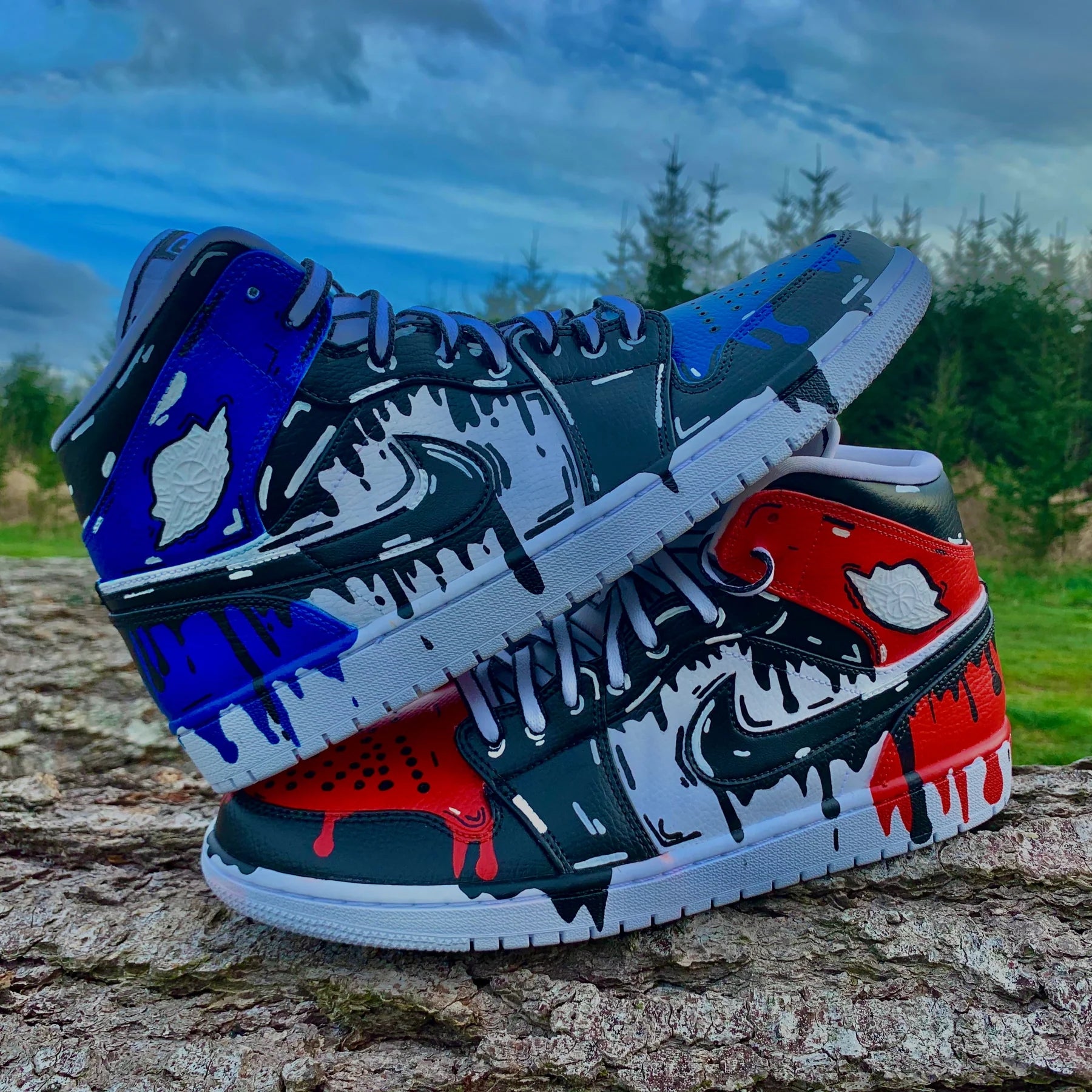 Custom Air Jordan 1 Drip Black Red Blue