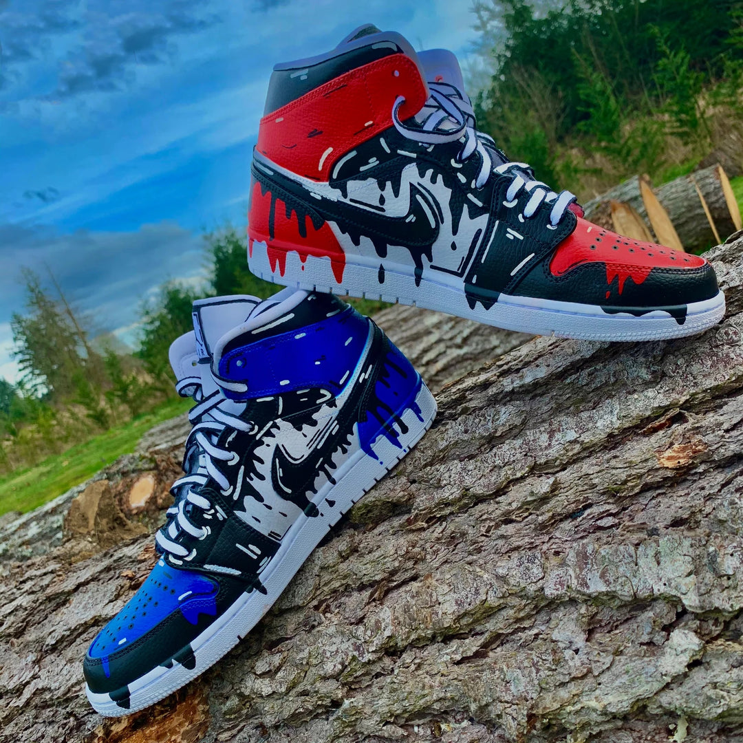 Custom Air Jordan 1 Drip Black Red Blue