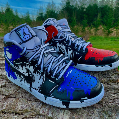 Custom Air Jordan 1 Drip Black Red Blue