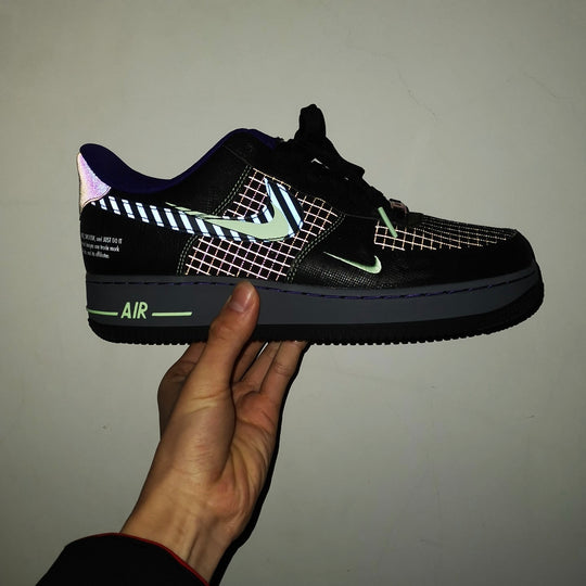 Custom Air Force 1 Black Purple Double Matcha Green Swoosh Reflective