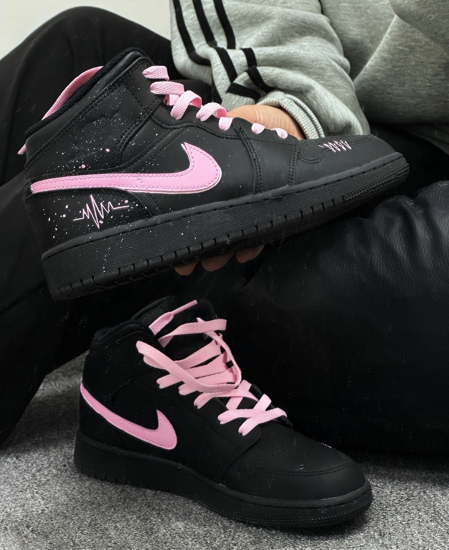 Custom Air Jordan 1 Black Pink Swoosh