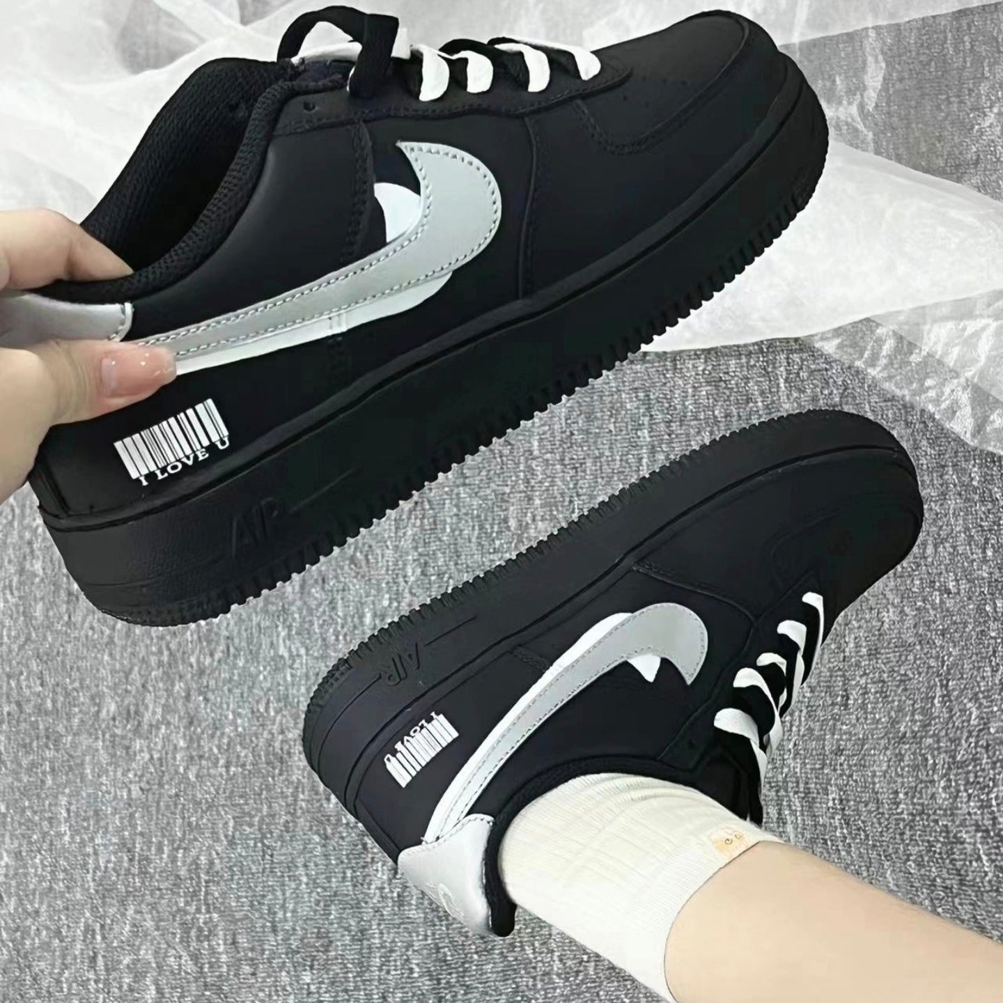 Custom Air Force 1 Black Silver Gray White