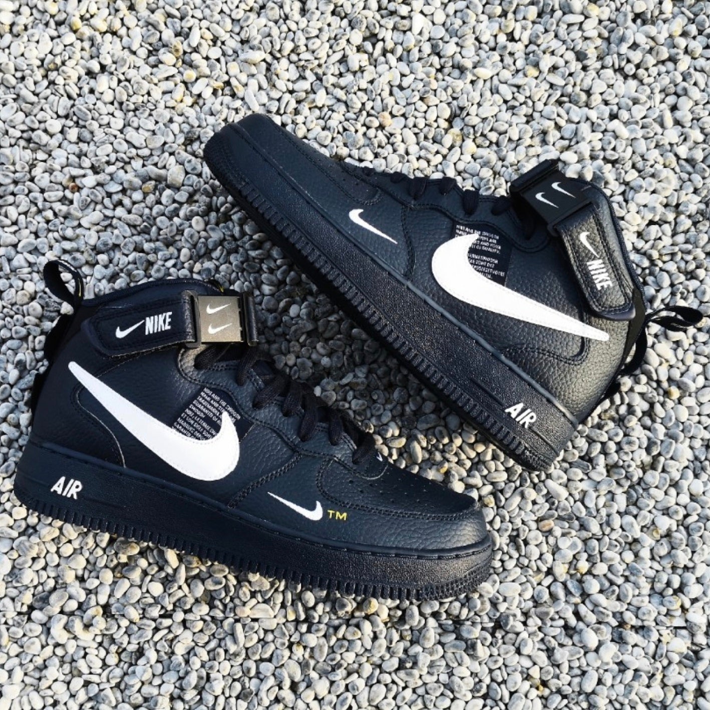 Custom Air Force 1 Black Double White Swoosh Mid