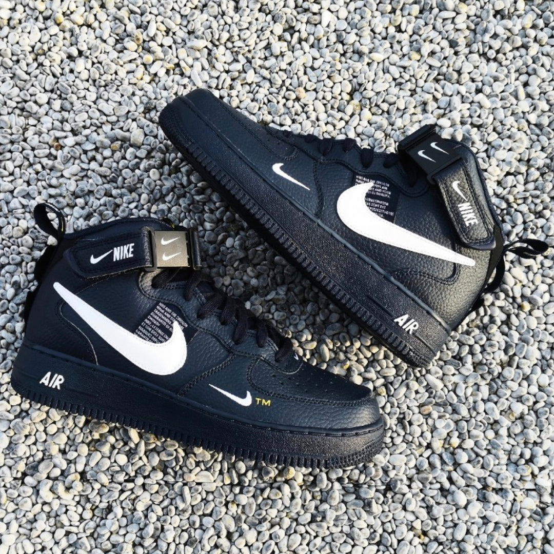 Custom Air Force 1 Black Double White Swoosh Mid