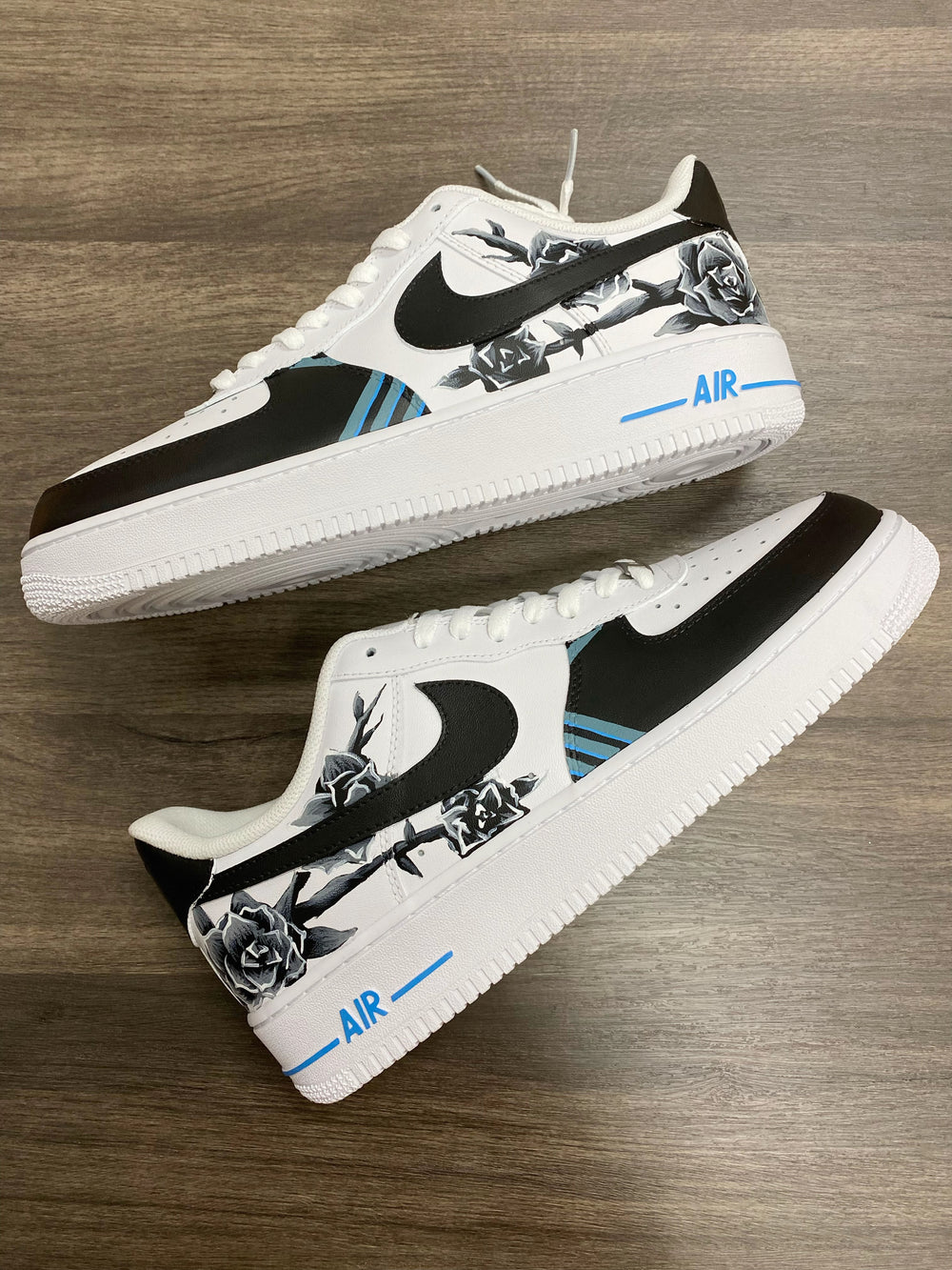 Custom Air Force 1 Black White Flowers Hand-drawn