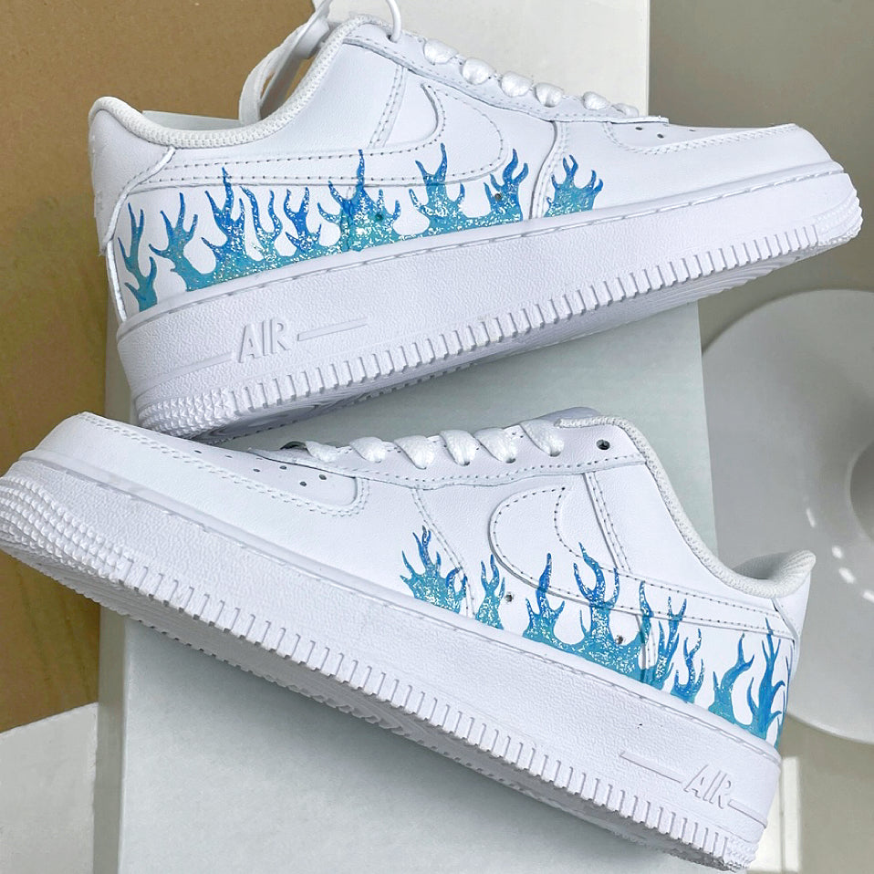 Custom Air Force 1 Blue-green Flame