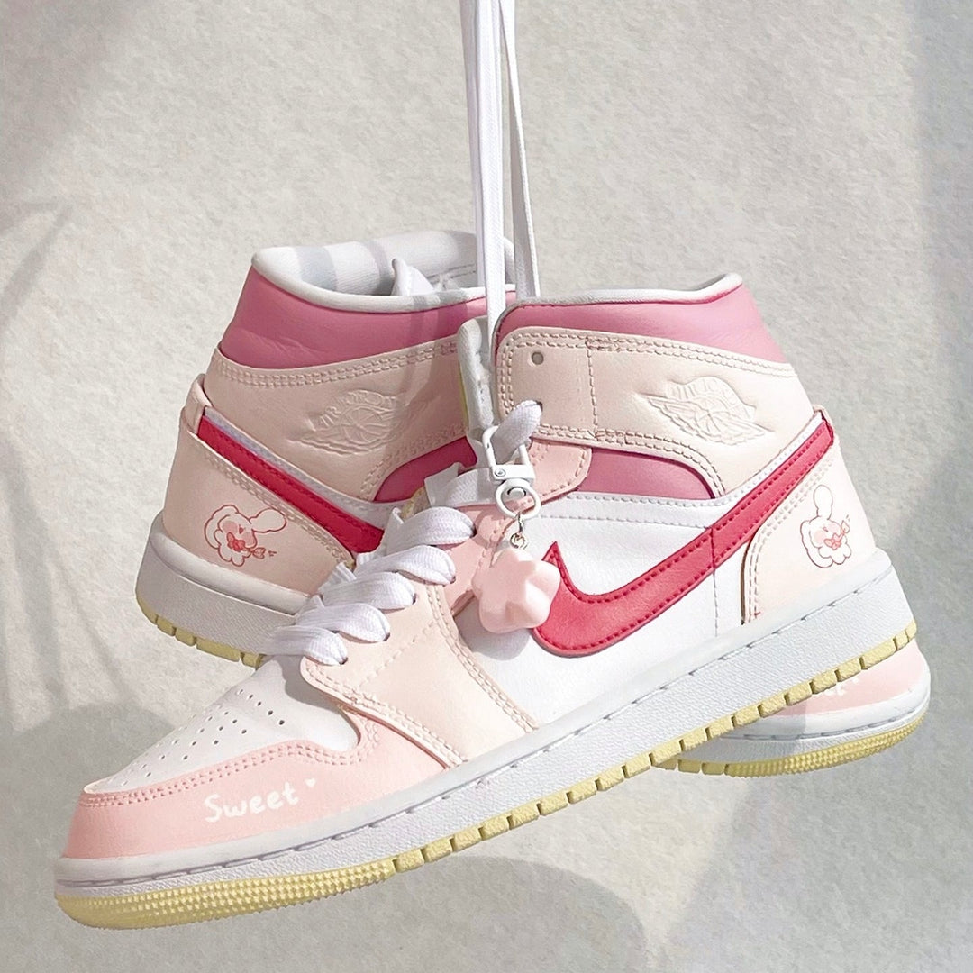 Custom Air Jordan 1 Light And Dark Pink Little Rabbit