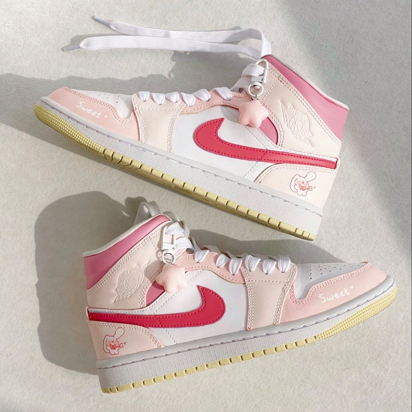 Custom Air Jordan 1 Light And Dark Pink Little Rabbit