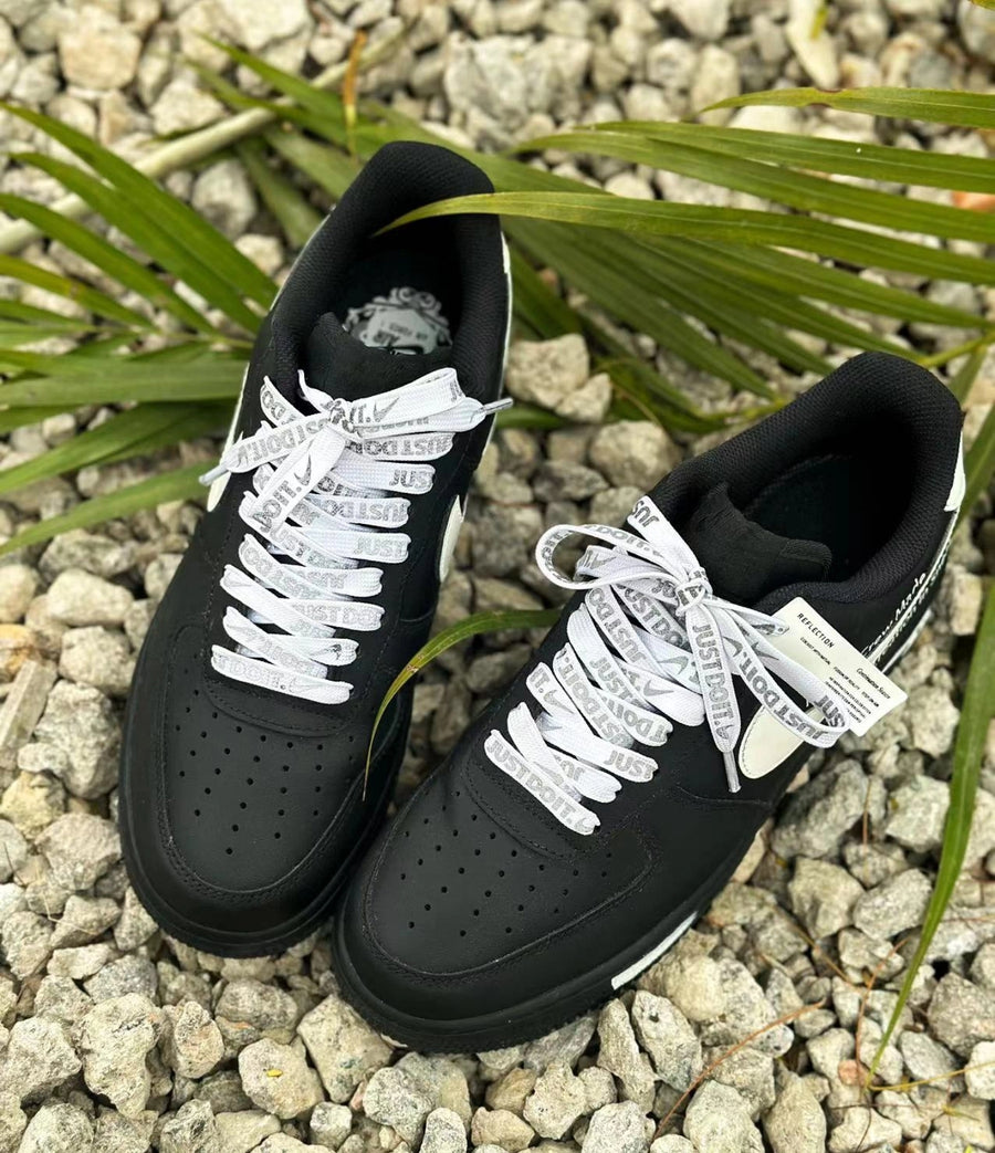 Custom Air Force 1 Black White Fonts Reflective Laces – Lilaccustom