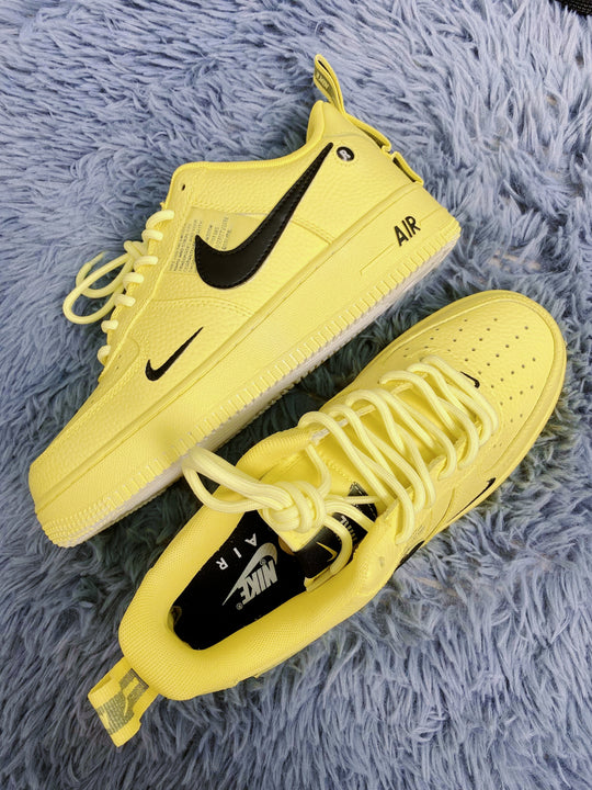 Custom Air Force 1 Yellow Black Swoosh Font