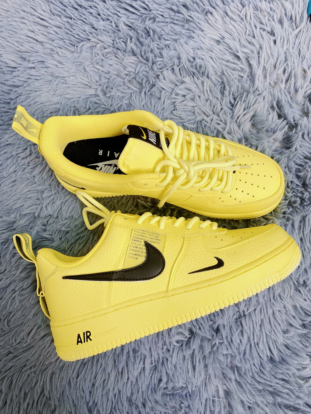 Custom Air Force 1 Yellow Black Swoosh Font