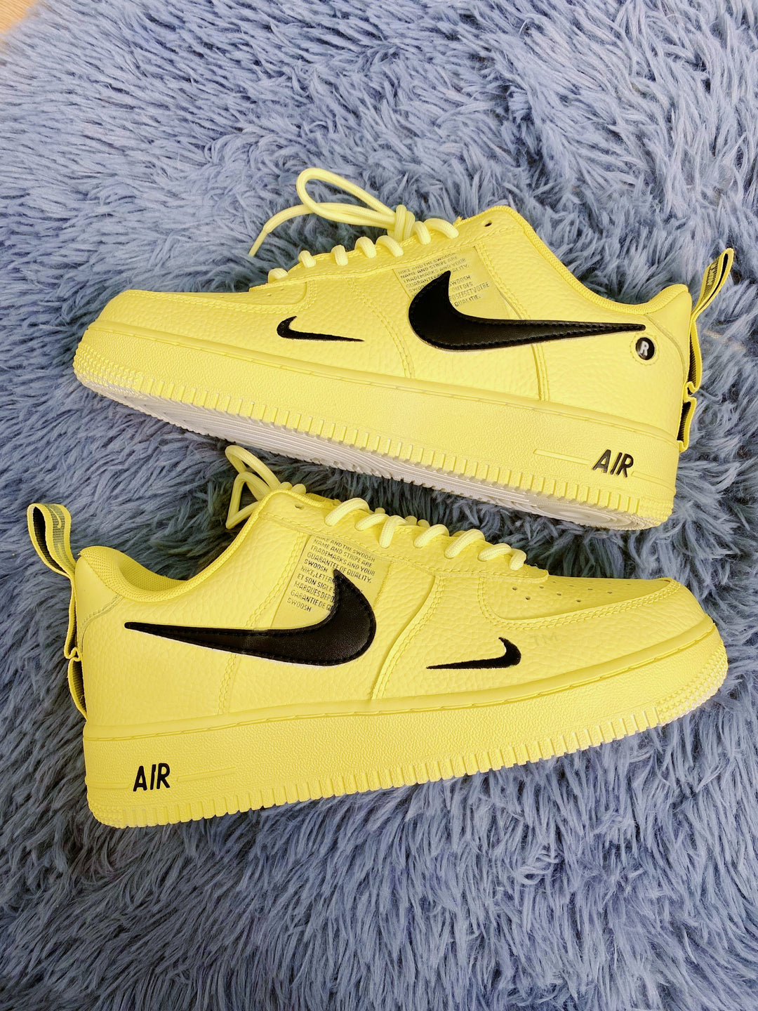 Custom Air Force 1 Yellow Black Swoosh Font